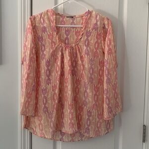 Matta‎ XS Pink Purple Print 100% Silk Blouse classic elegant lightweight